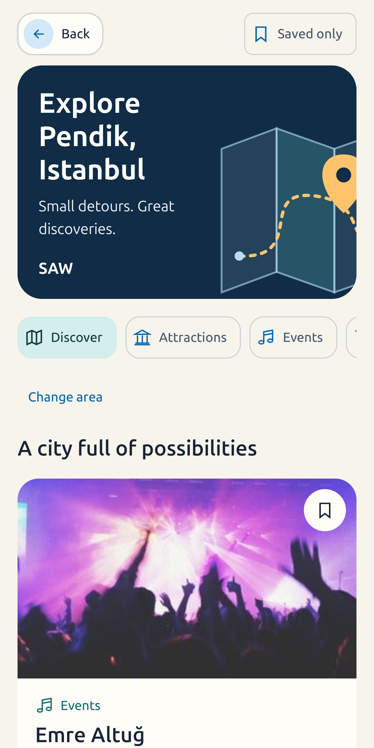 AirPassbook Discover feed for places and activities near a destination