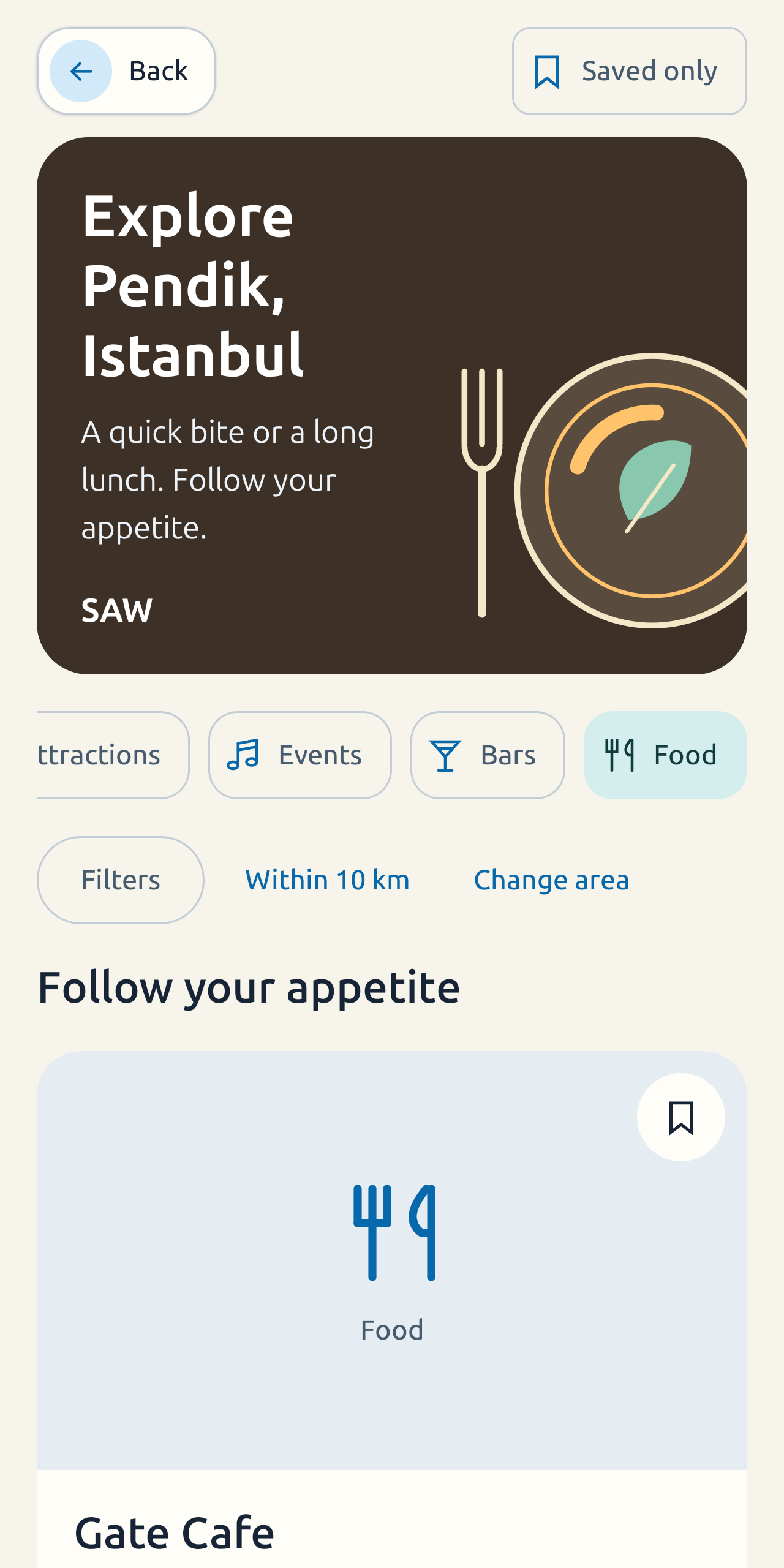 Food, restaurants, and cafés in AirPassbook Discover